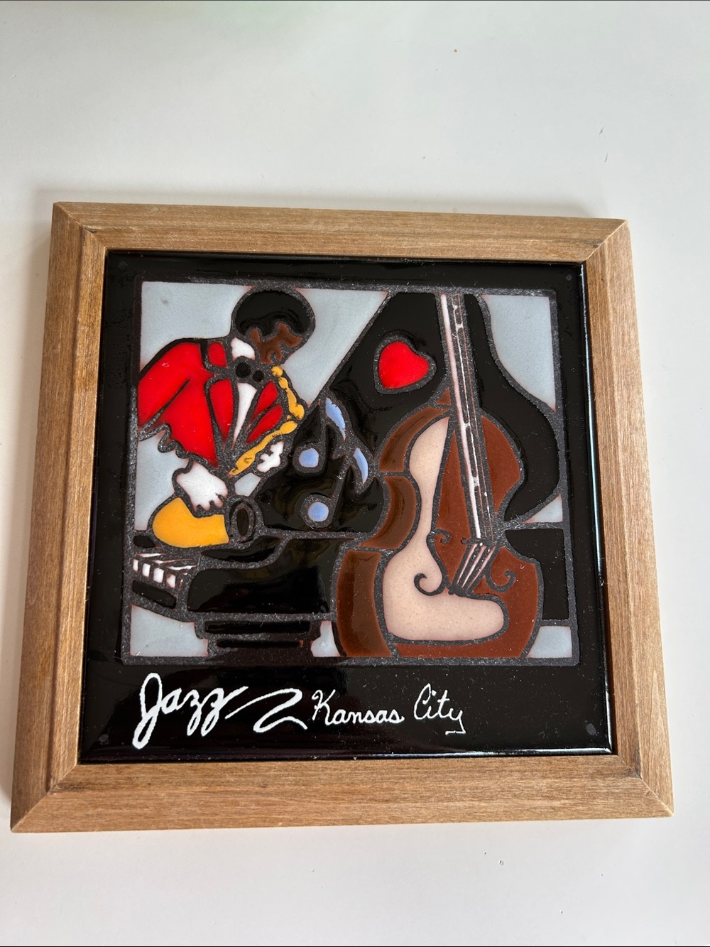Framed Jazz Musician Ceramic Tile Wall Art. Can also be used as a trivet.